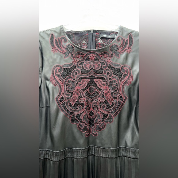 Navy Blue leather Dress with Red Embroidery - Picture 7 of 7